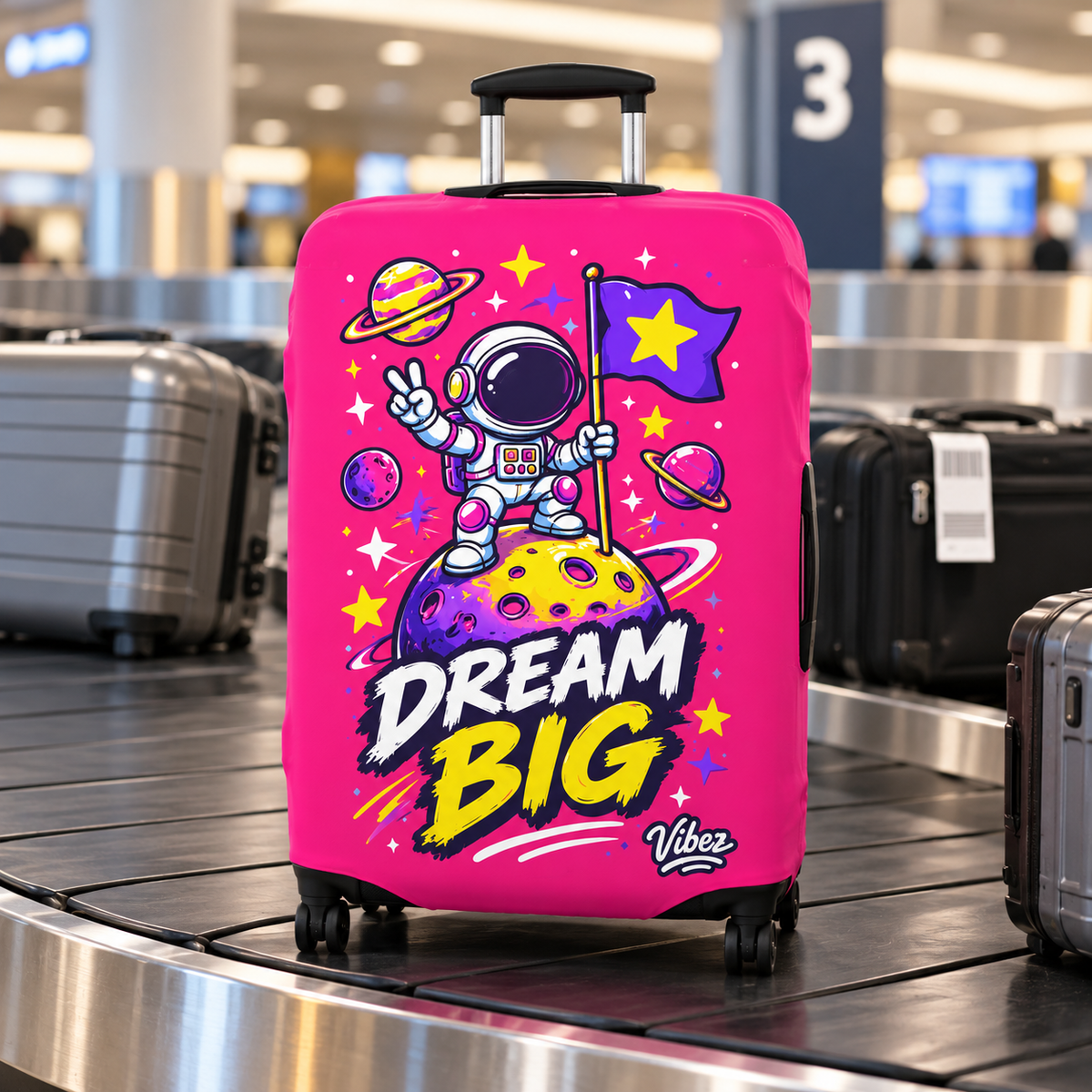 Dream Big Astronaut Luggage Cover | Pink Space Travel