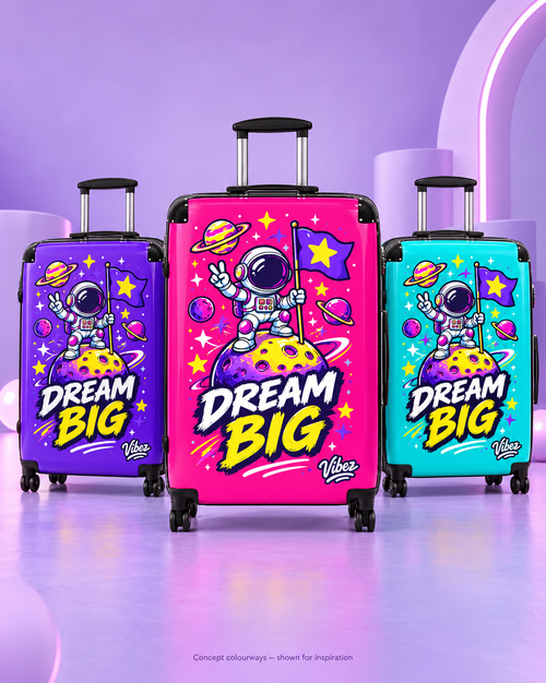 Dream Big Astronaut Suitcase | Kids Space Luggage, Pink Rocket Planet Design