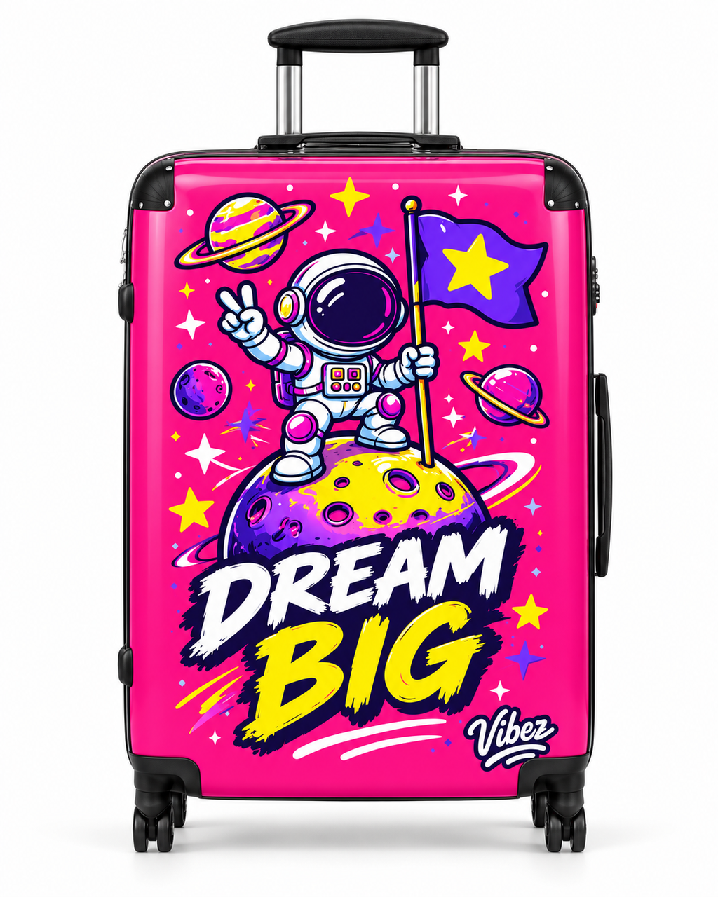 Dream Big Astronaut Suitcase | Kids Space Luggage, Pink Rocket Planet Design