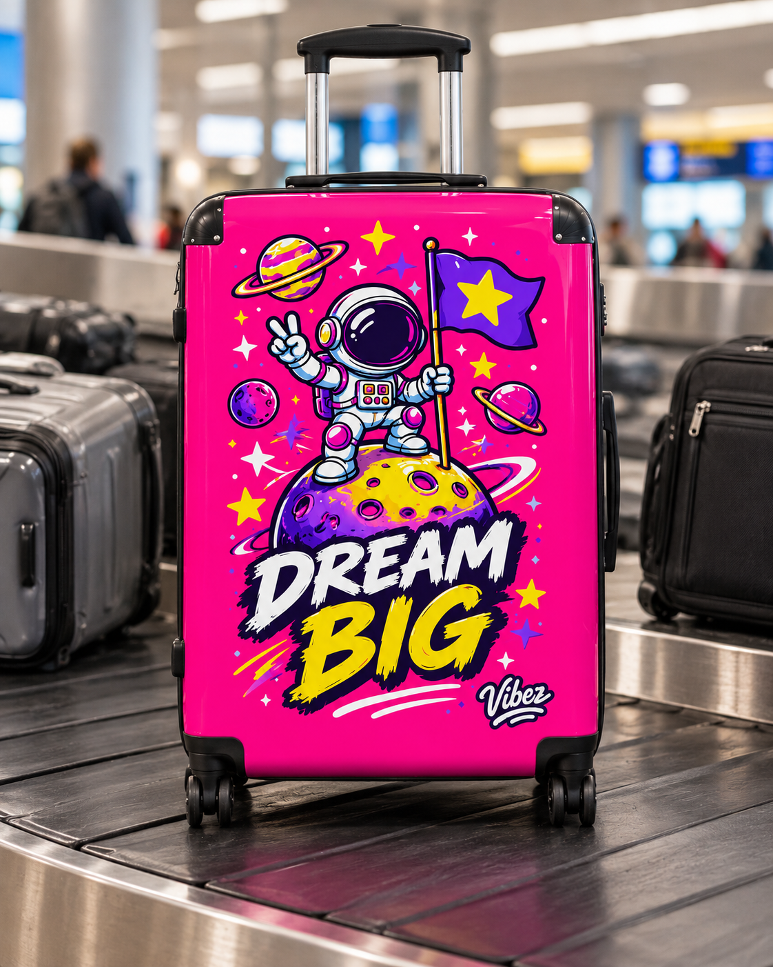 Dream Big Astronaut Suitcase | Kids Space Luggage, Pink Rocket Planet Design