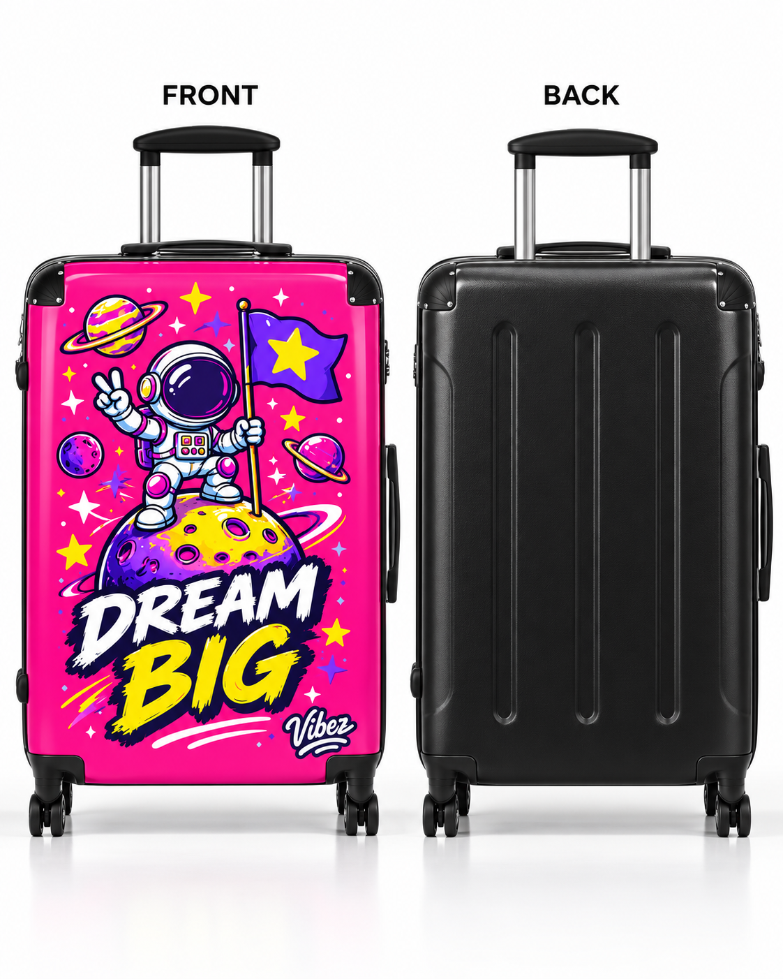 Dream Big Astronaut Suitcase | Kids Space Luggage, Pink Rocket Planet Design