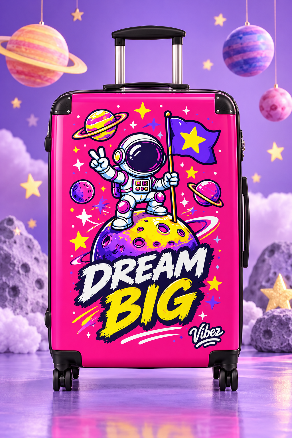 Dream Big Astronaut Suitcase | Kids Space Luggage, Pink Rocket Planet Design