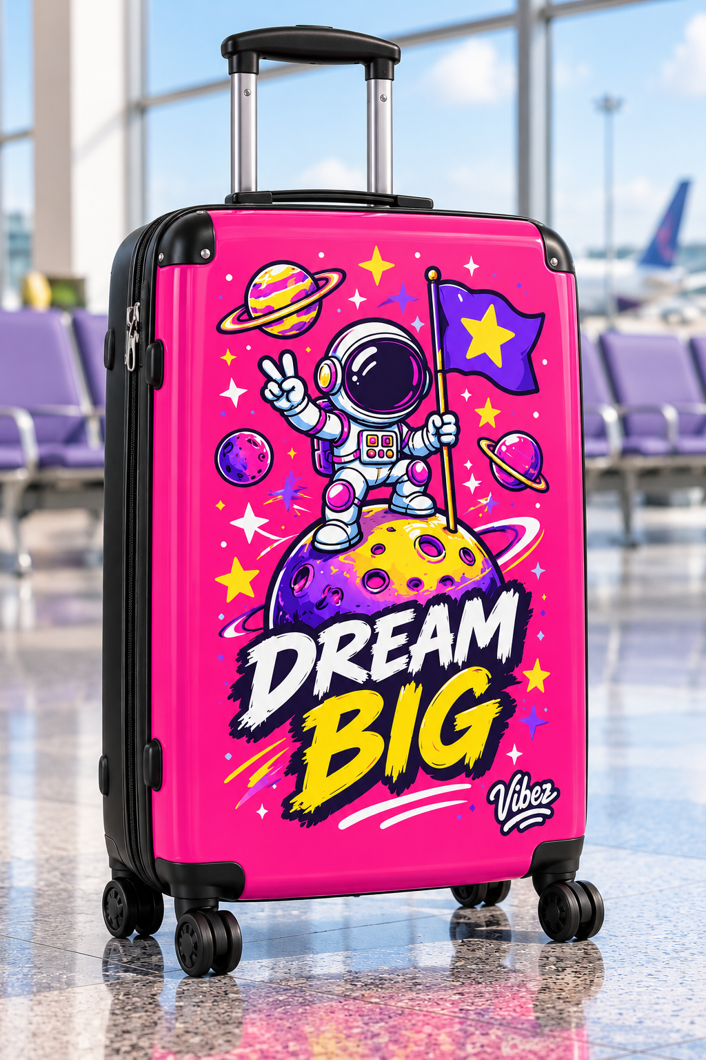 Dream Big Astronaut Suitcase | Kids Space Luggage, Pink Rocket Planet Design