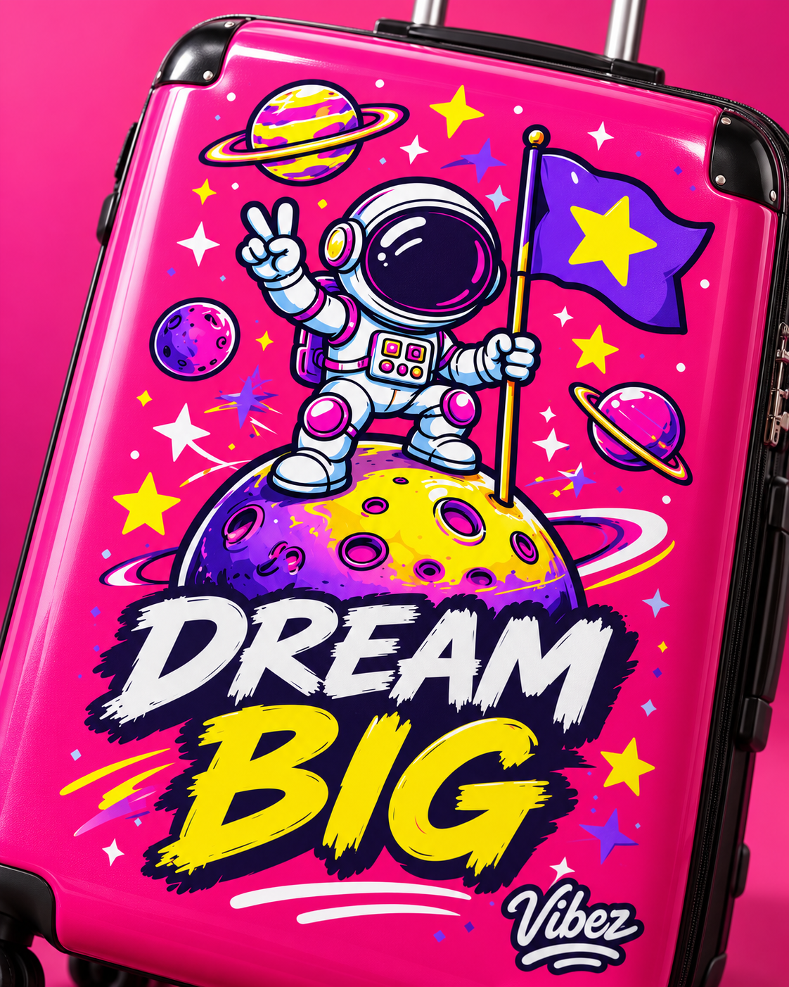 Dream Big Astronaut Suitcase | Kids Space Luggage, Pink Rocket Planet Design