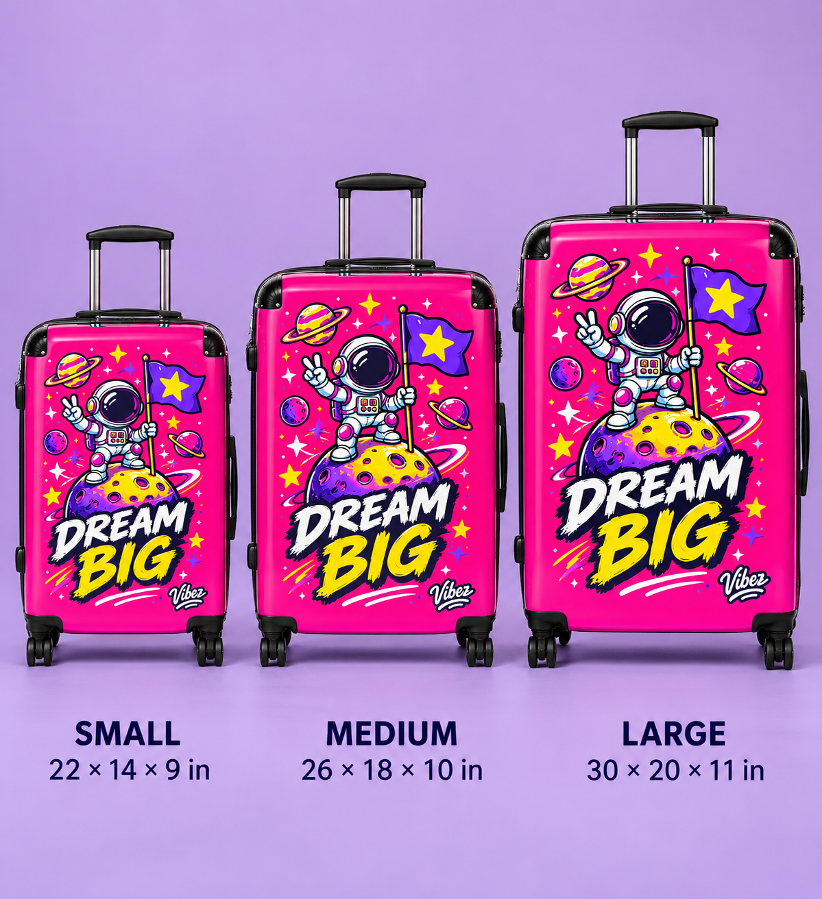 Dream Big Astronaut Suitcase | Kids Space Luggage, Pink Rocket Planet Design