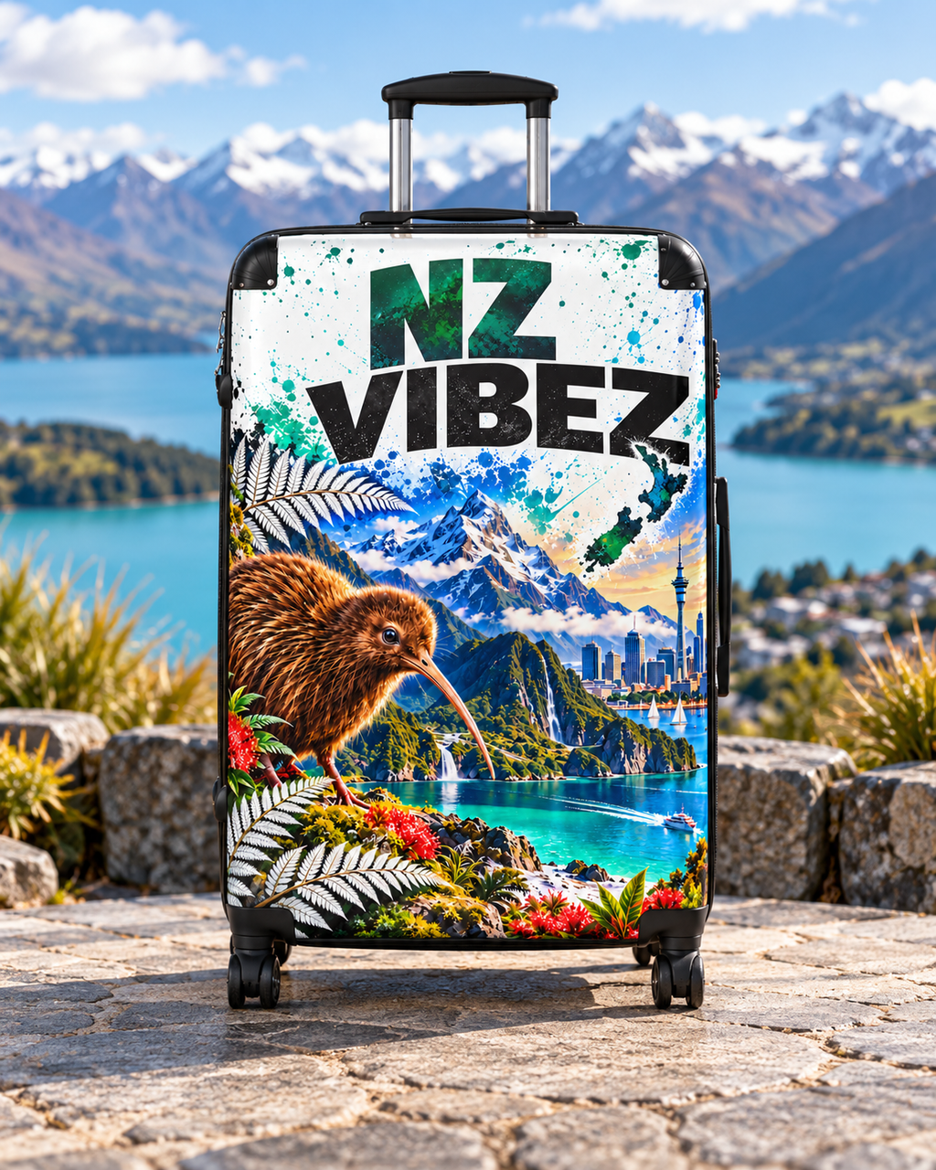 NZ Vibez Suitcase | Kiwi, Mountains & Cityscape Luggage Cover