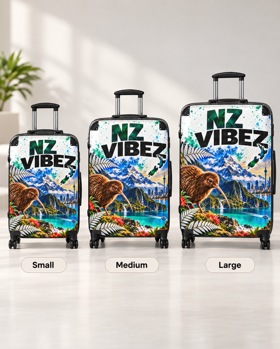 NZ Vibez Suitcase | Kiwi, Mountains & Cityscape Luggage Cover