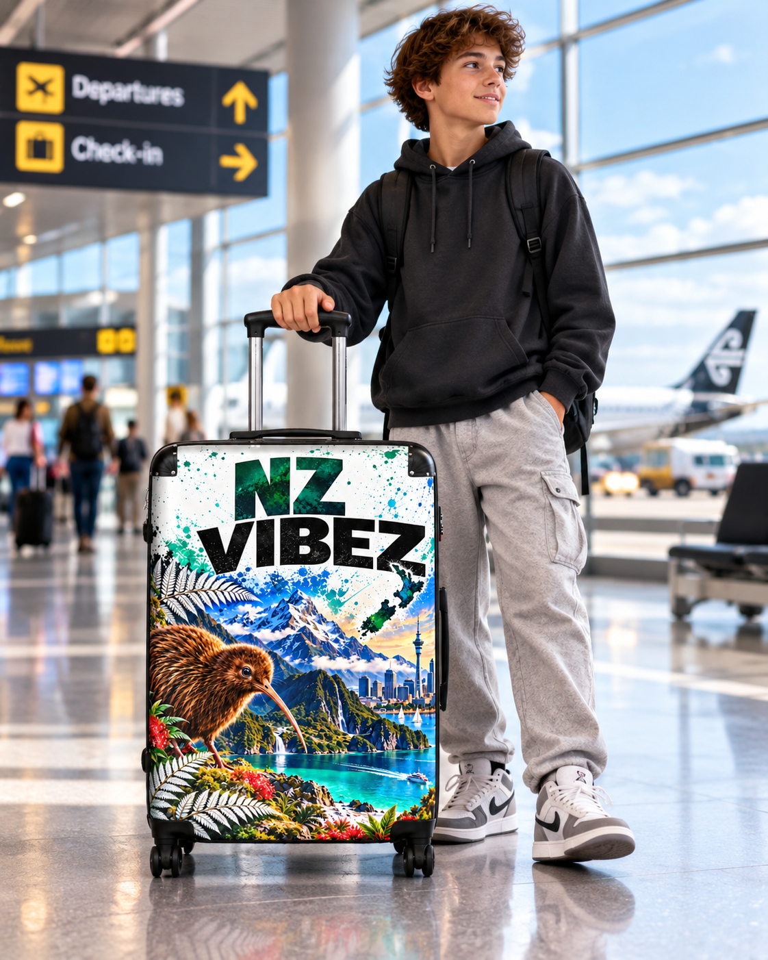 NZ Vibez Suitcase | Kiwi, Mountains & Cityscape Luggage Cover
