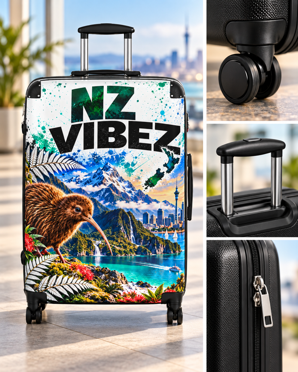NZ Vibez Suitcase | Kiwi, Mountains & Cityscape Luggage Cover