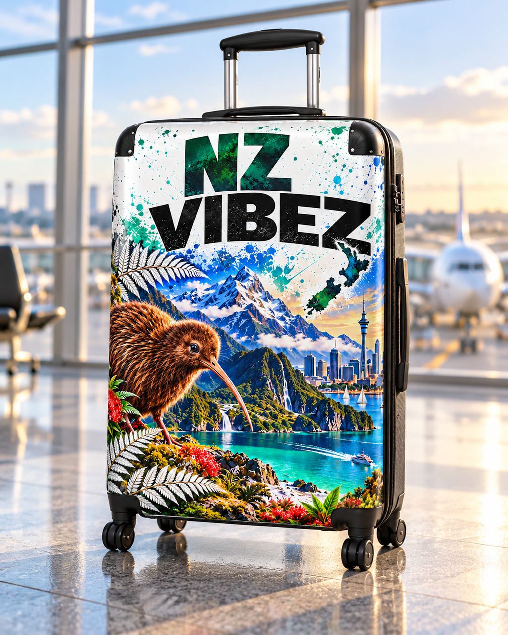 NZ Vibez Suitcase | Kiwi, Mountains & Cityscape Luggage Cover