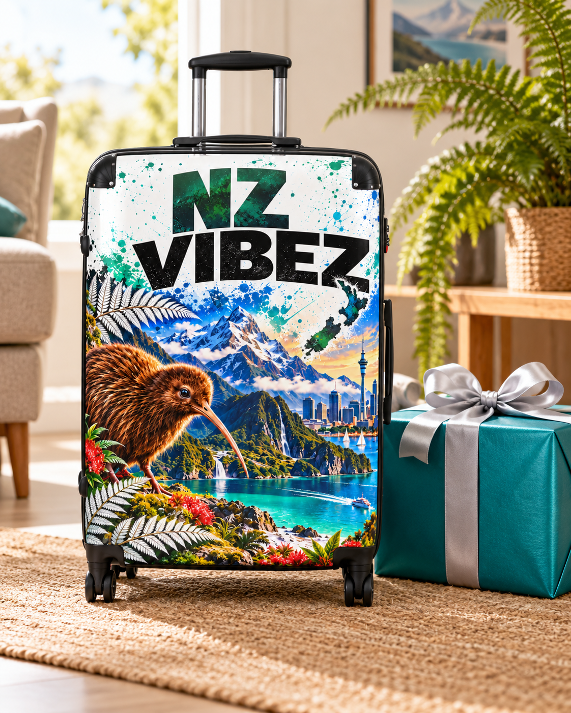 NZ Vibez Suitcase | Kiwi, Mountains & Cityscape Luggage Cover