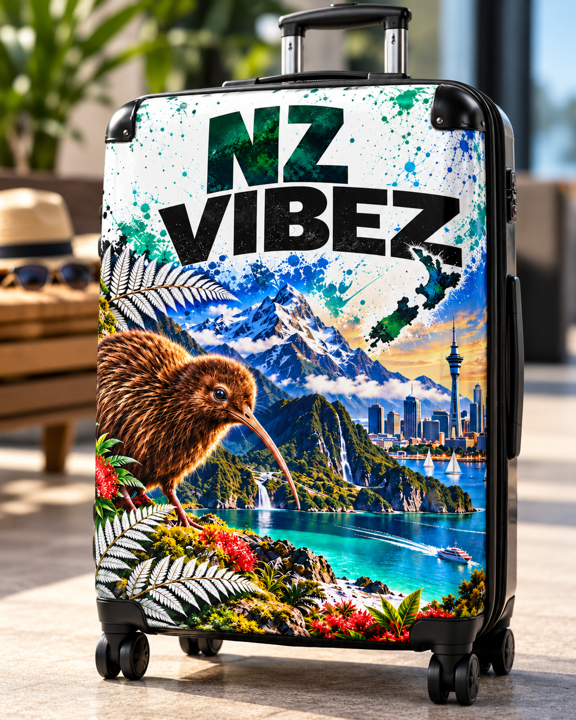NZ Vibez Suitcase | Kiwi, Mountains & Cityscape Luggage Cover