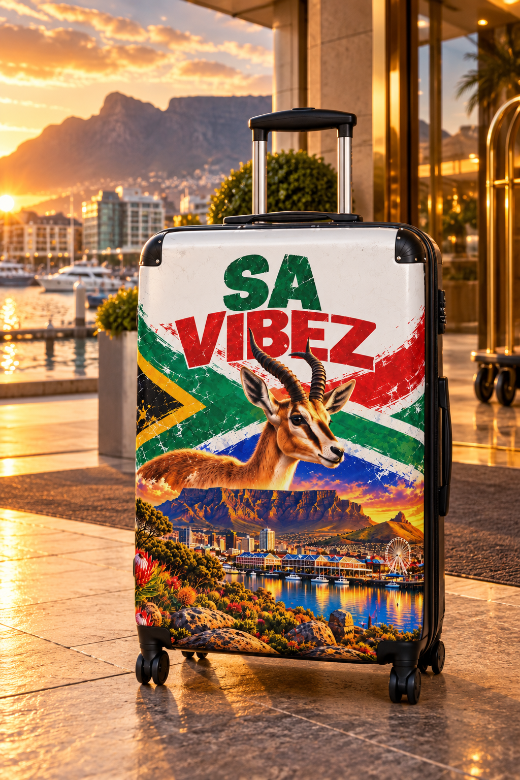 SA Vibez Suitcase | South African Flag, Springbok, Cape Town Landscape