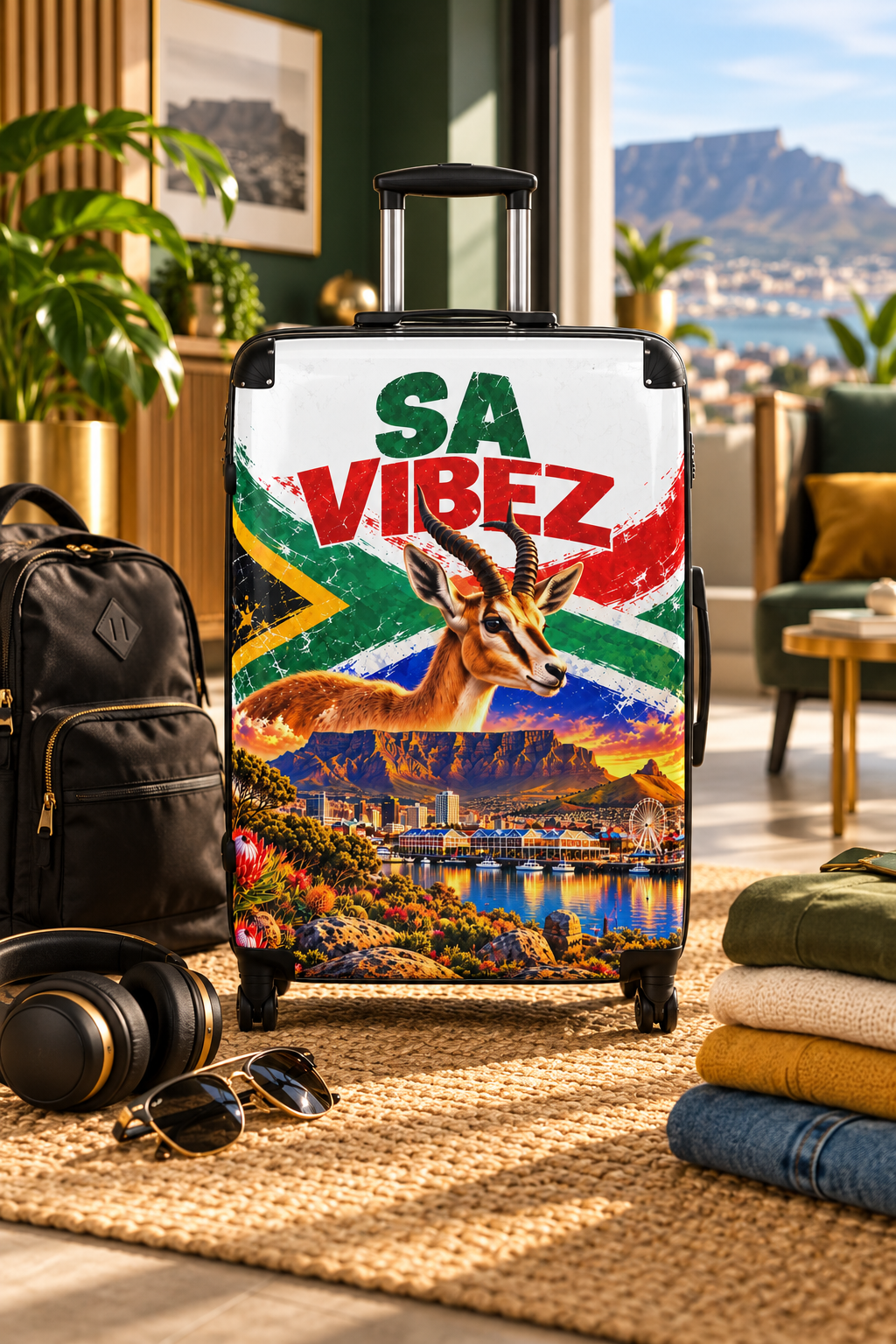 SA Vibez Suitcase | South African Flag, Springbok, Cape Town Landscape