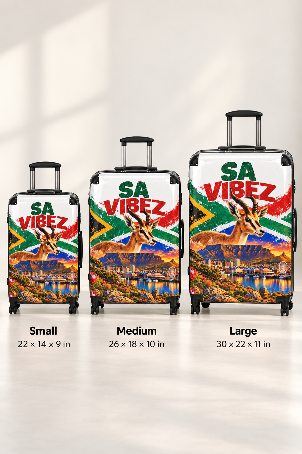 SA Vibez Suitcase | South African Flag, Springbok, Cape Town Landscape