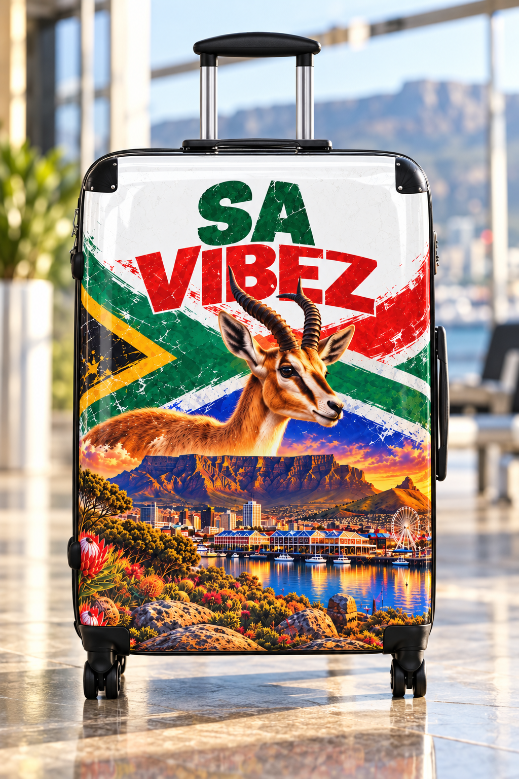 SA Vibez Suitcase | South African Flag, Springbok, Cape Town Landscape