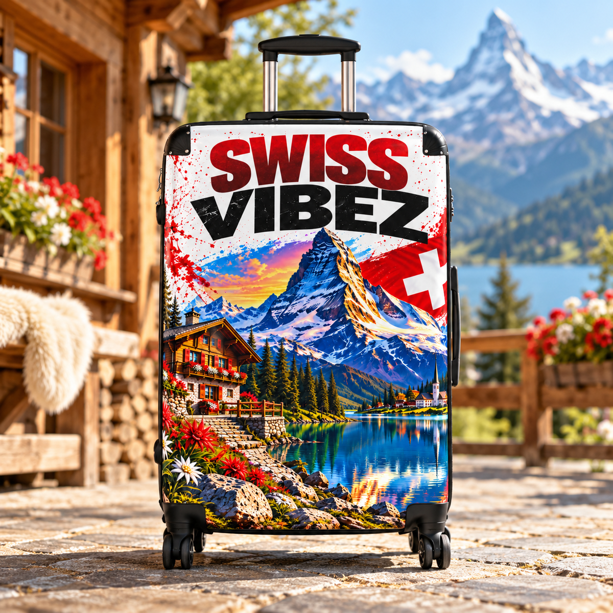 Swiss Vibez Suitcase | Mountain Chalet Scenic Luggage