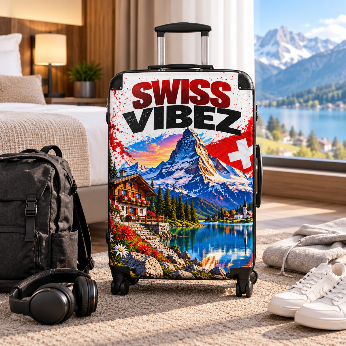 Swiss Vibez Suitcase | Mountain Chalet Scenic Luggage