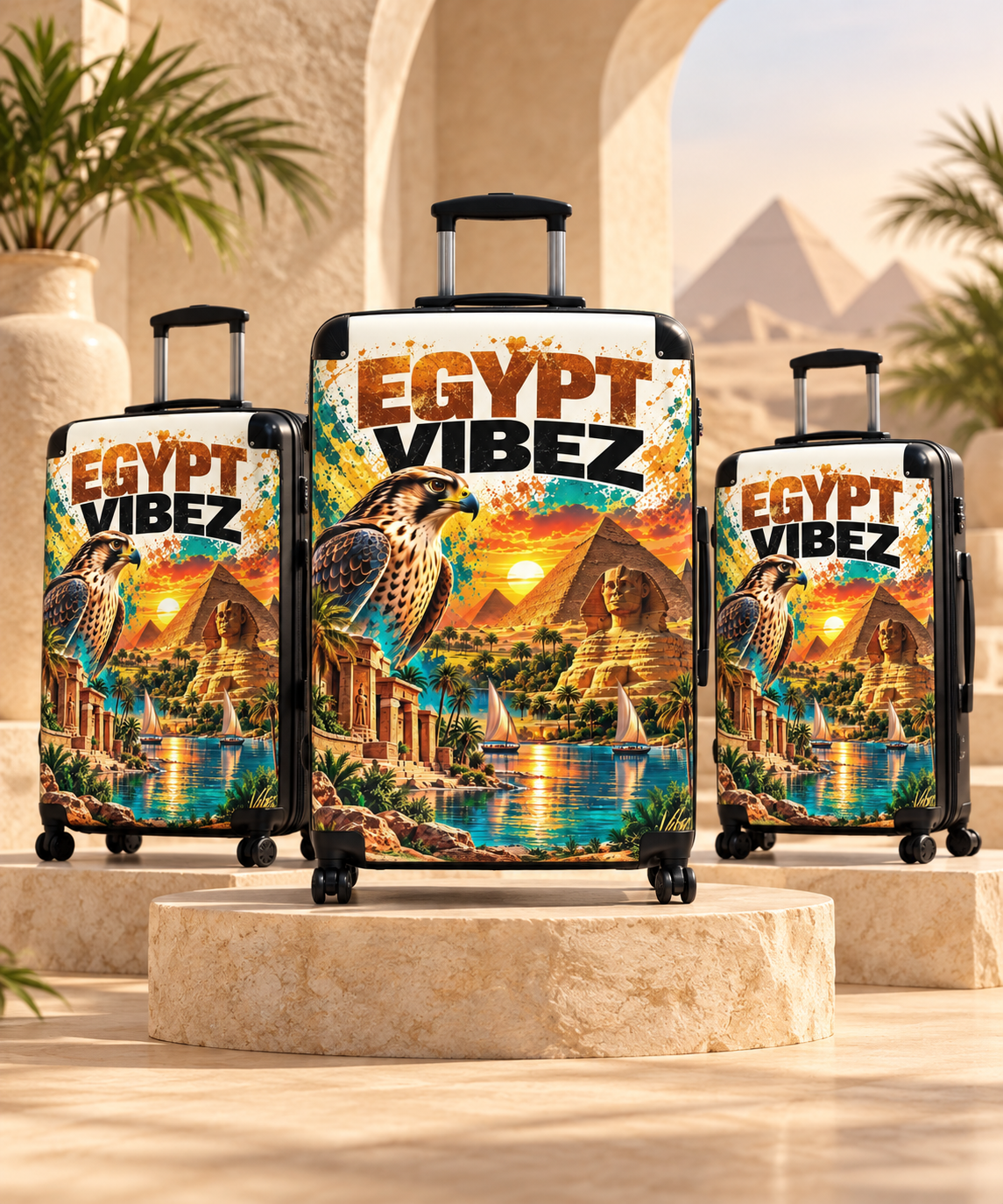 Egypt Vibez Suitcase | Egyptian Pyramids Sphinx Travel Luggage