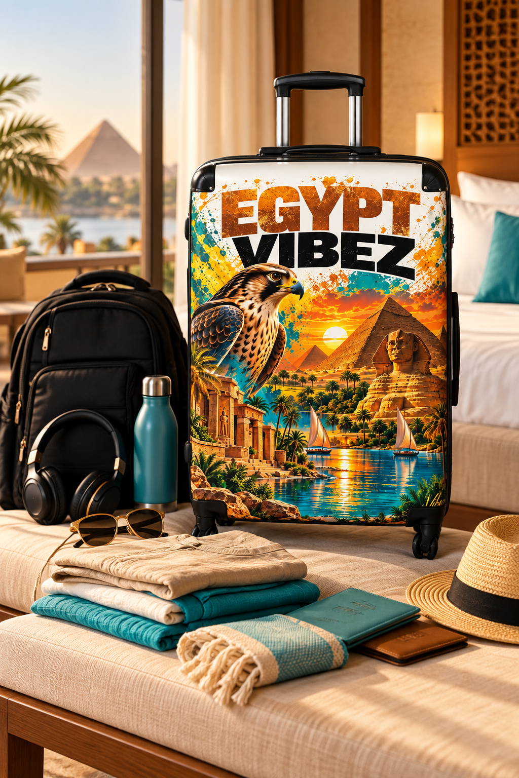 Egypt Vibez Suitcase | Egyptian Pyramids Sphinx Travel Luggage