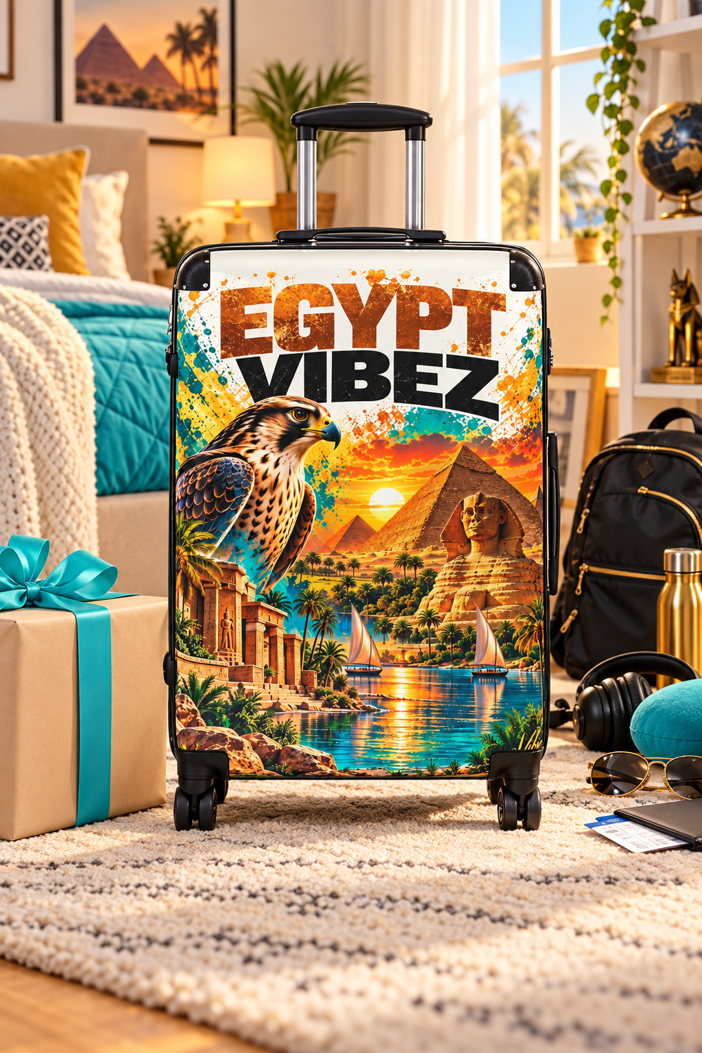 Egypt Vibez Suitcase | Egyptian Pyramids Sphinx Travel Luggage
