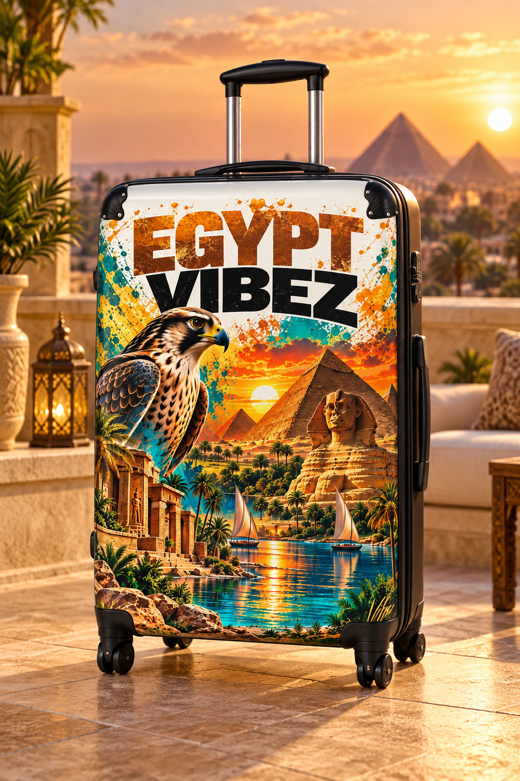 Egypt Vibez Suitcase | Egyptian Pyramids Sphinx Travel Luggage