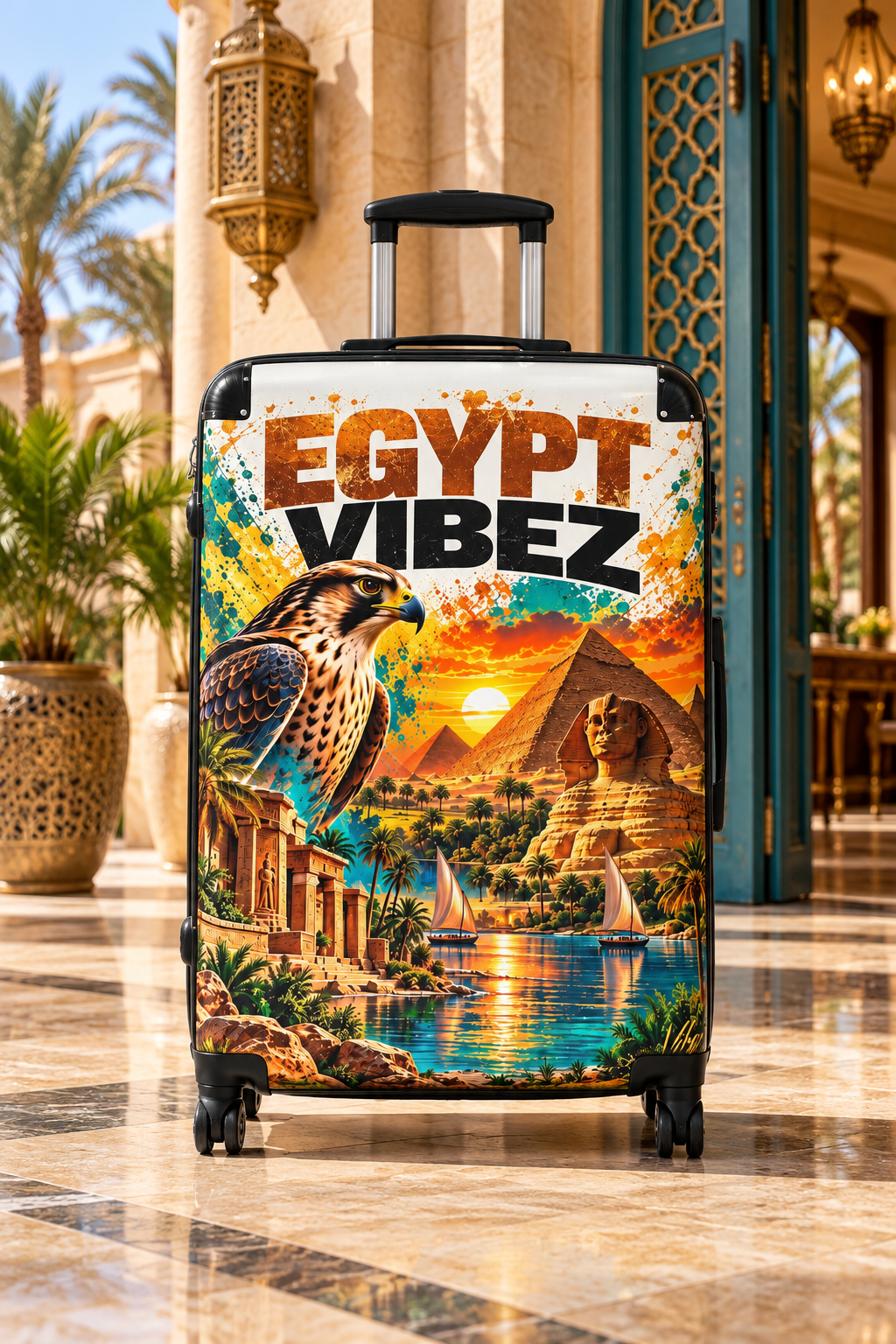 Egypt Vibez Suitcase | Egyptian Pyramids Sphinx Travel Luggage