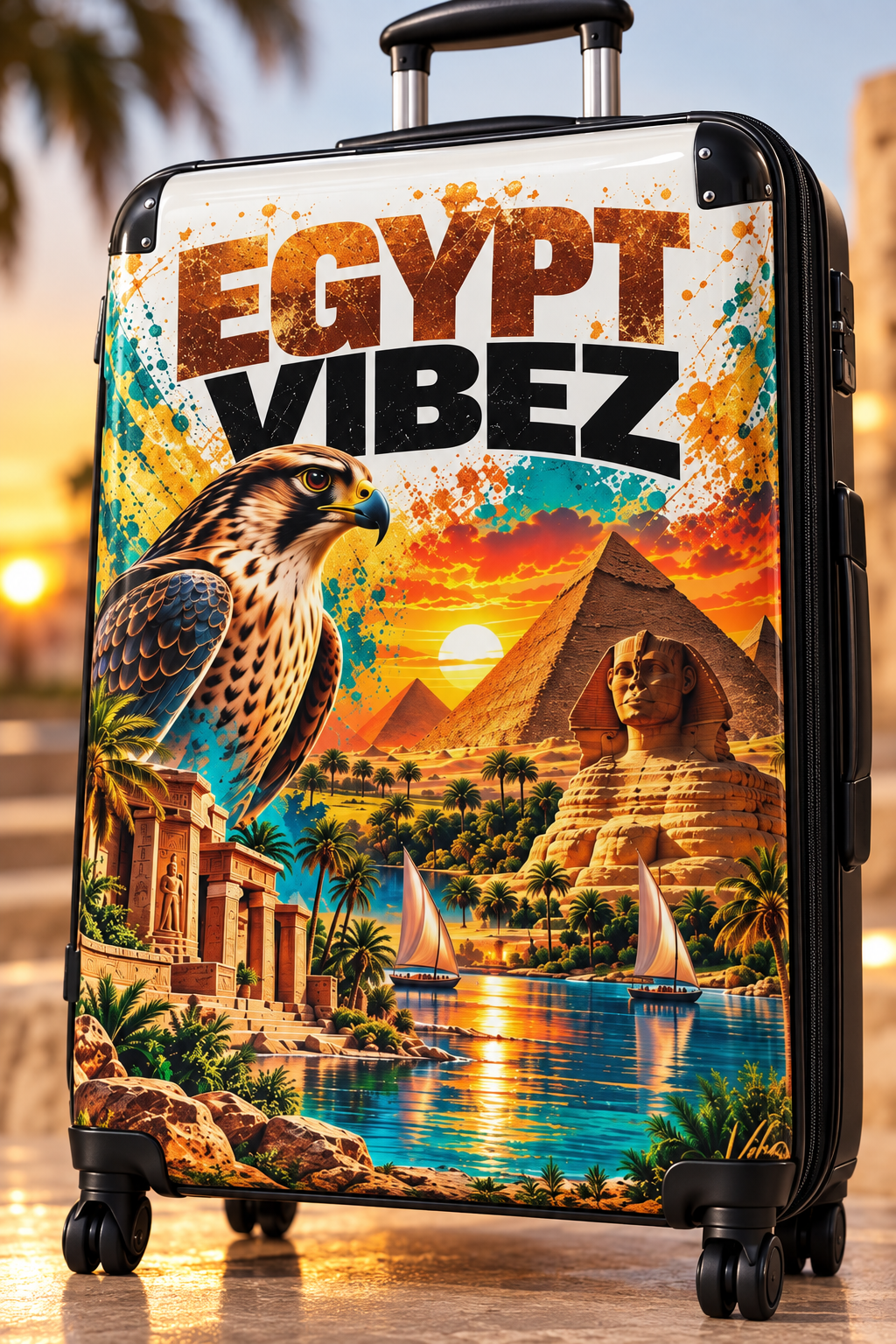 Egypt Vibez Suitcase | Egyptian Pyramids Sphinx Travel Luggage