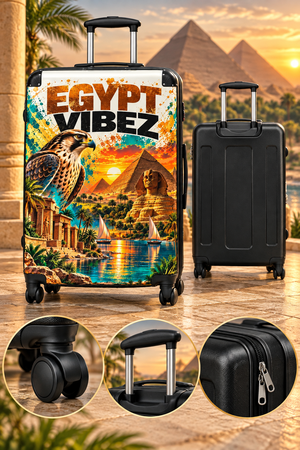 Egypt Vibez Suitcase | Egyptian Pyramids Sphinx Travel Luggage