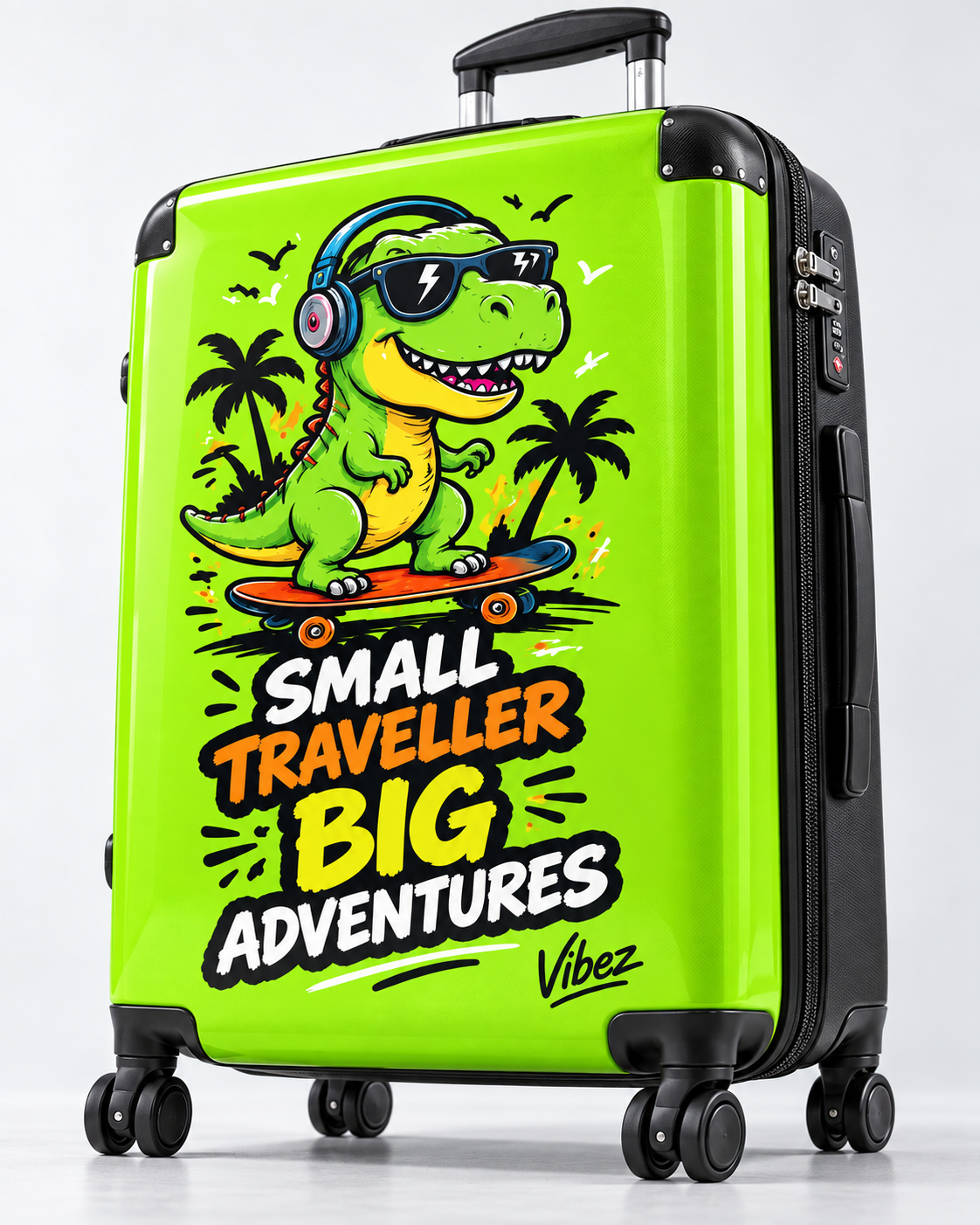 Skateboarding T-Rex "Small Traveller Big Adventures" Suitcase | Kids Luggage