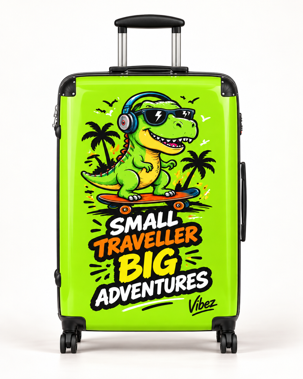 Skateboarding T-Rex "Small Traveller Big Adventures" Suitcase | Kids Luggage