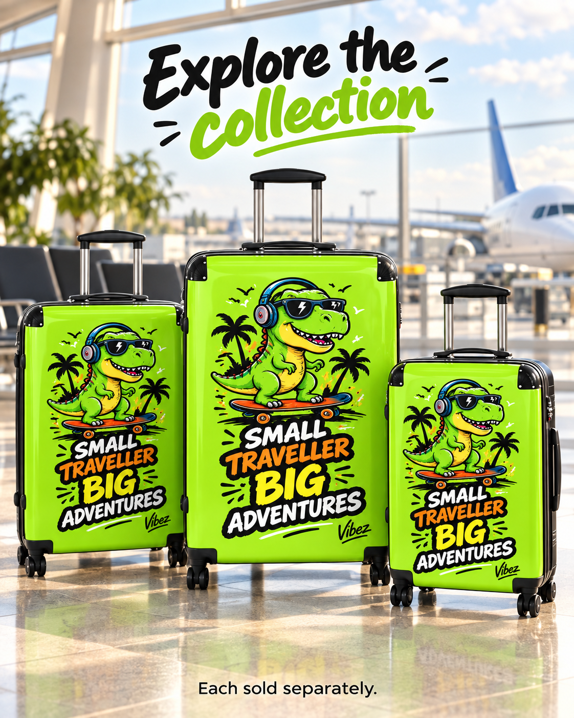 Skateboarding T-Rex "Small Traveller Big Adventures" Suitcase | Kids Luggage