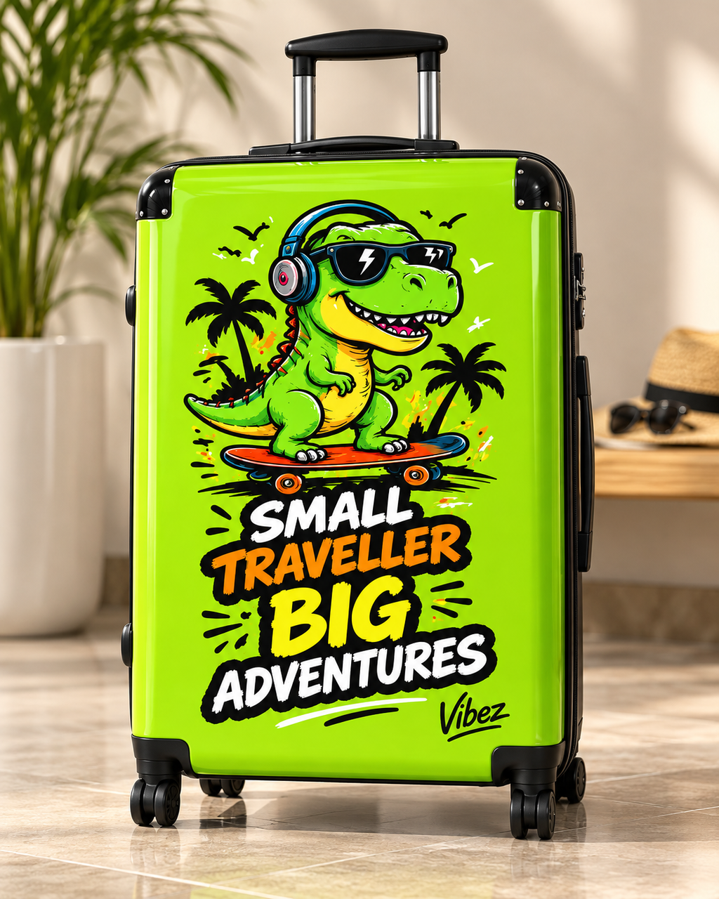 Skateboarding T-Rex "Small Traveller Big Adventures" Suitcase | Kids Luggage