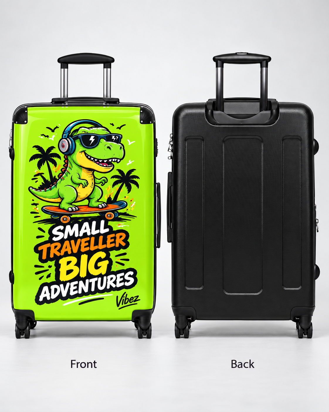 Skateboarding T-Rex "Small Traveller Big Adventures" Suitcase | Kids Luggage