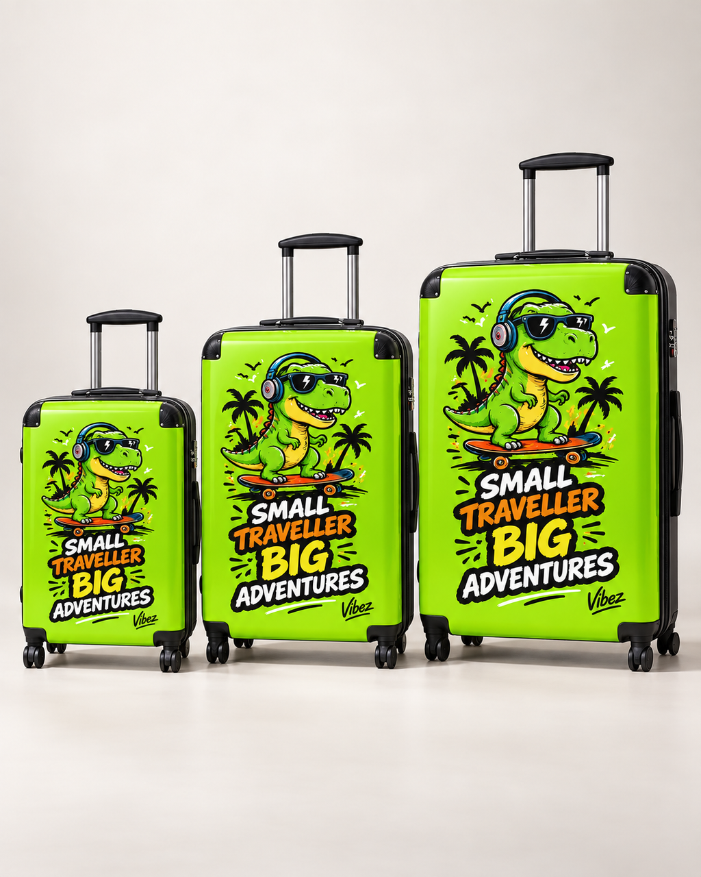 Skateboarding T-Rex "Small Traveller Big Adventures" Suitcase | Kids Luggage