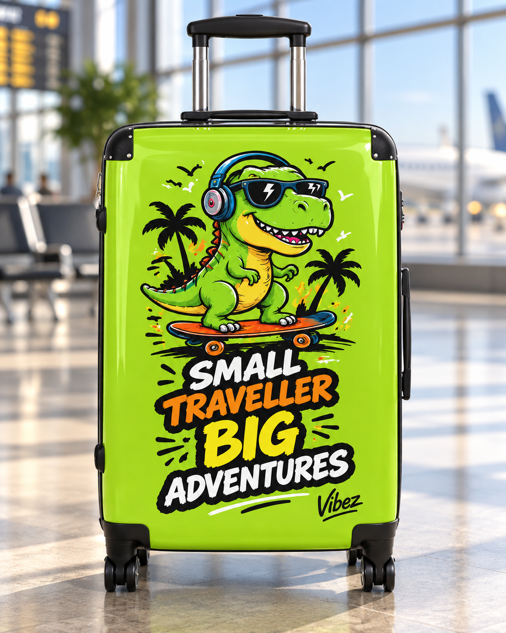 Skateboarding T-Rex "Small Traveller Big Adventures" Suitcase | Kids Luggage