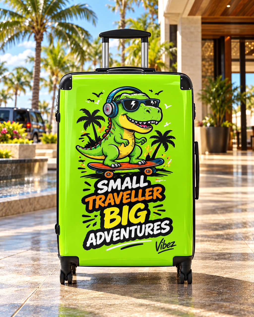 Skateboarding T-Rex "Small Traveller Big Adventures" Suitcase | Kids Luggage