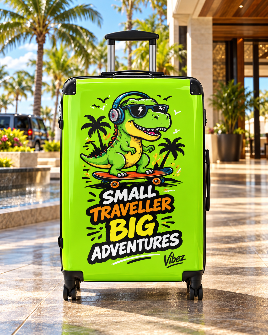 Skateboarding T-Rex "Small Traveller Big Adventures" Suitcase | Kids Luggage