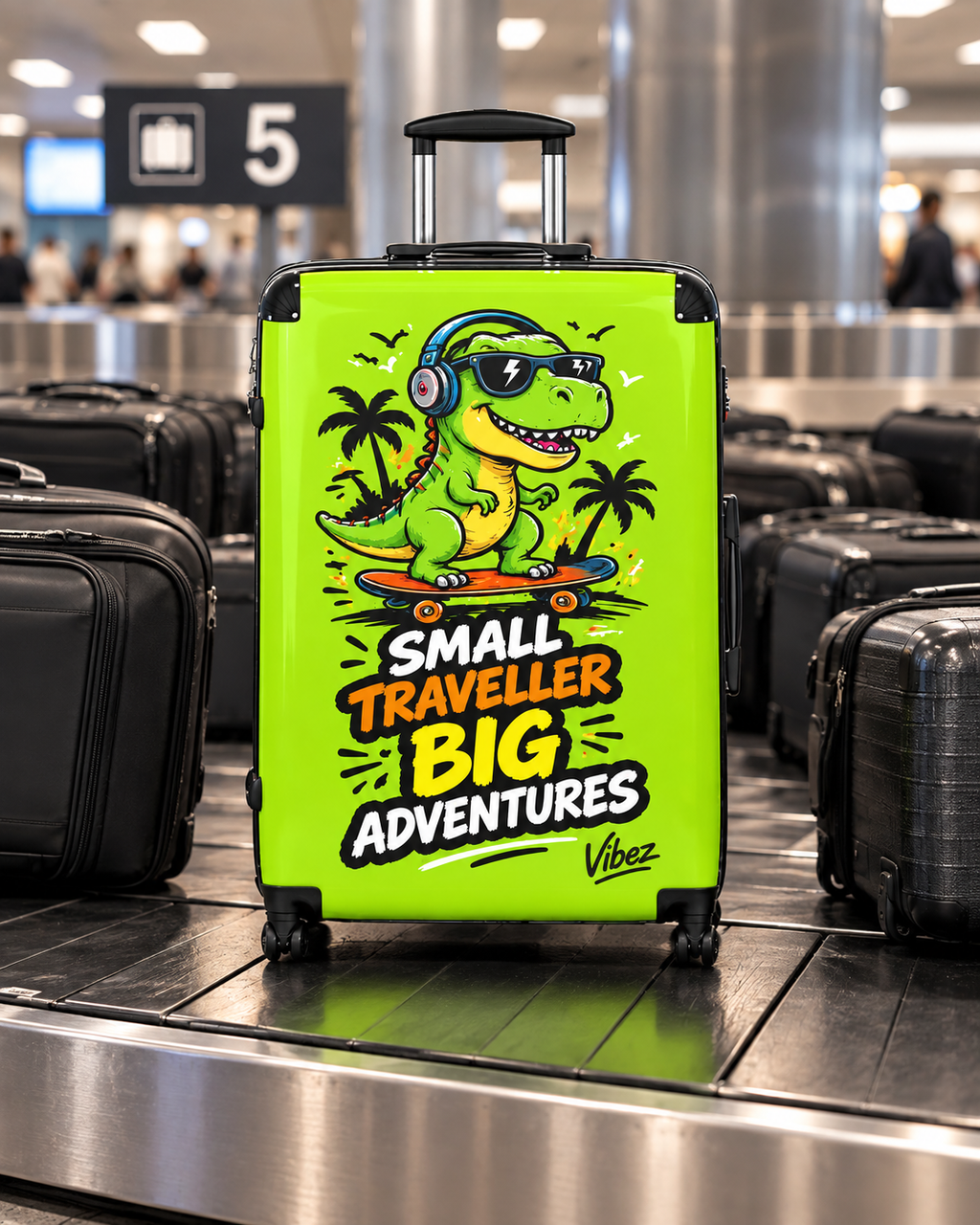 Skateboarding T-Rex "Small Traveller Big Adventures" Suitcase | Kids Luggage