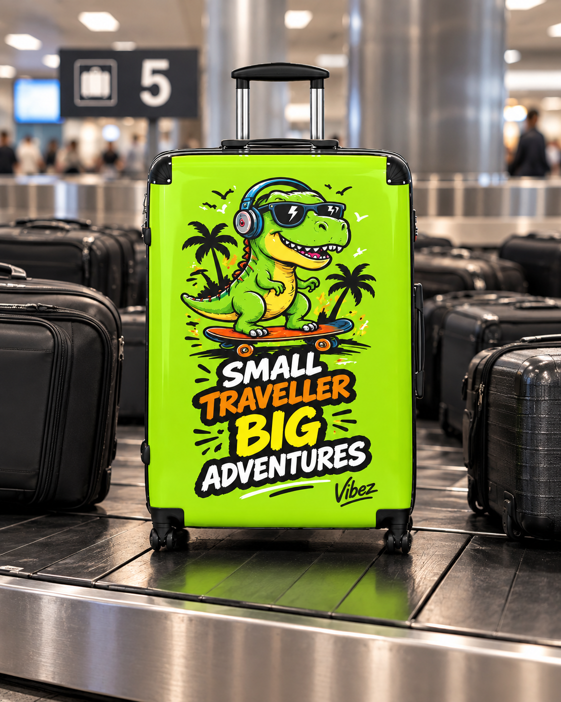 Skateboarding T-Rex "Small Traveller Big Adventures" Suitcase | Kids Luggage