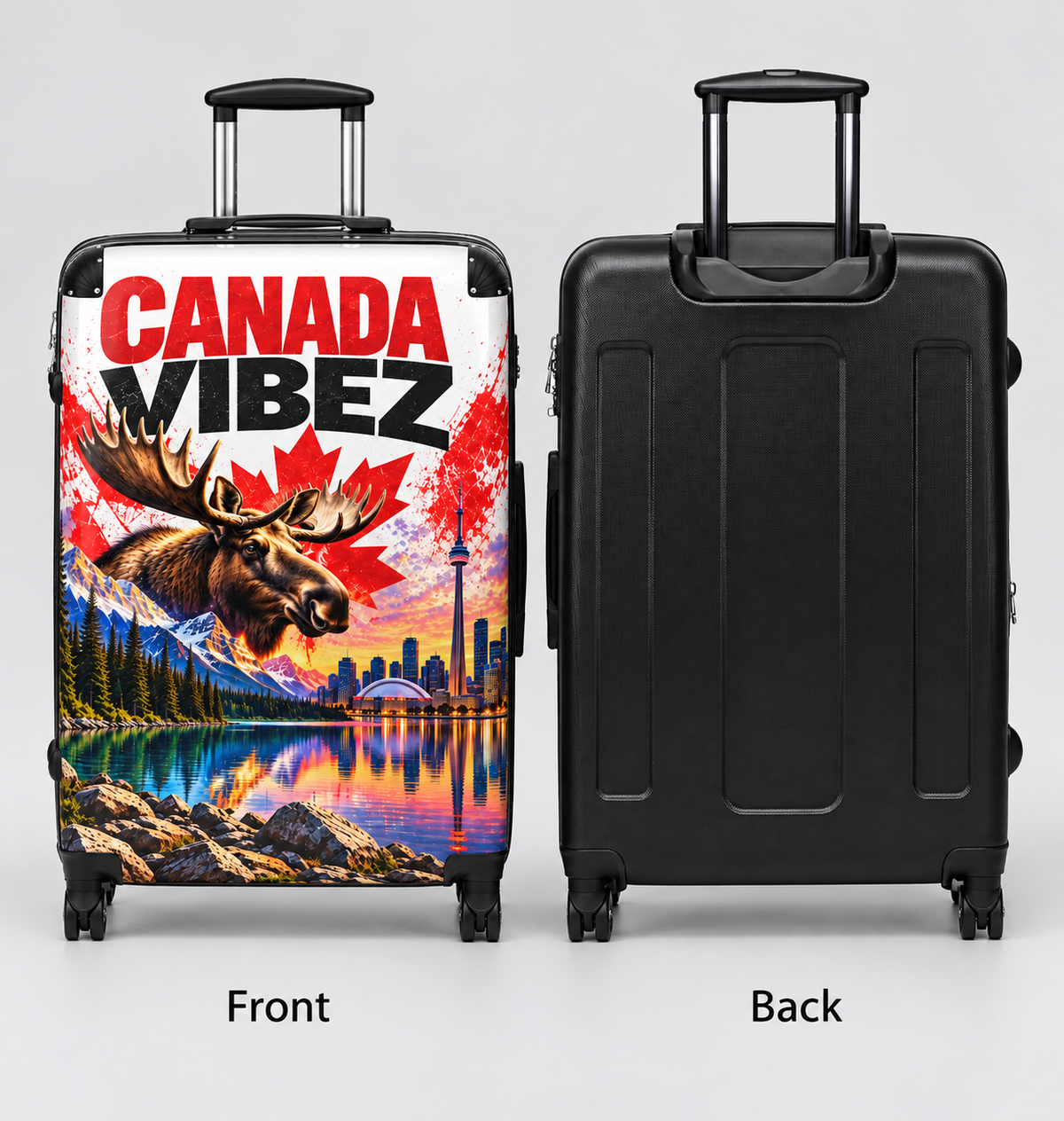 Canada Vibez Moose Suitcase | Canadian Flag, Skyline, Lake Scene