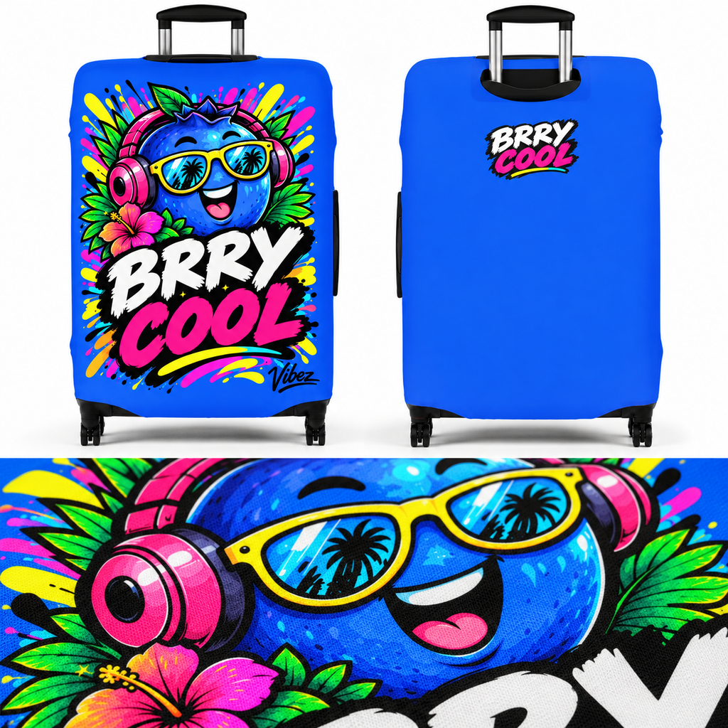 Berry Cool Blue Cartoon Berry Luggage Cover | Bright Travel Protector