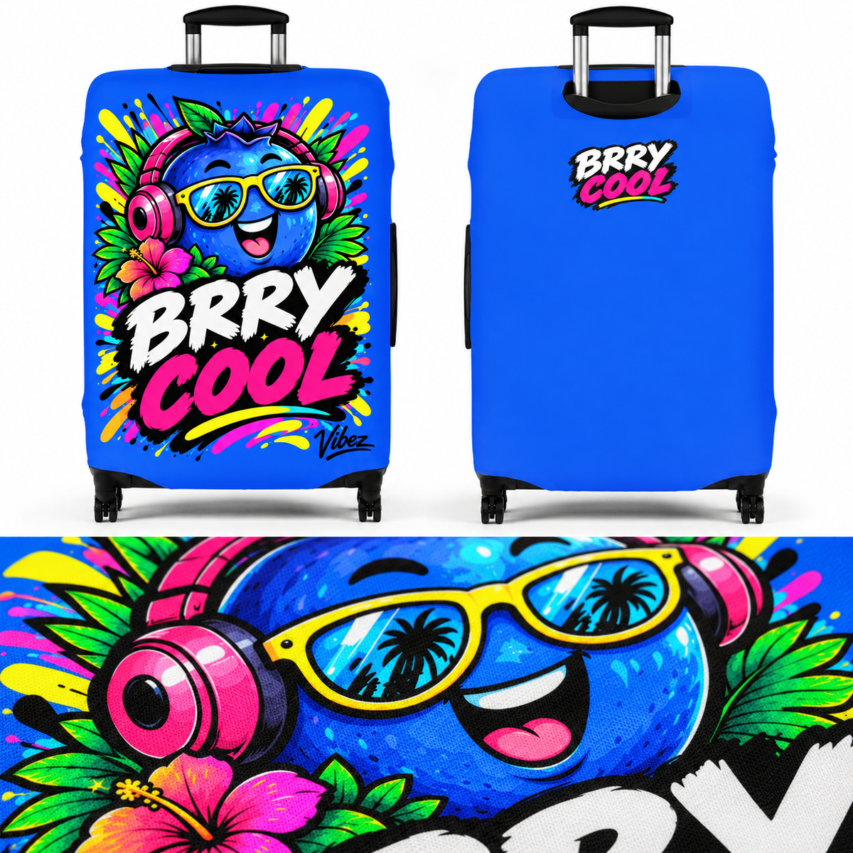 Berry Cool Blue Cartoon Berry Luggage Cover | Bright Travel Protector