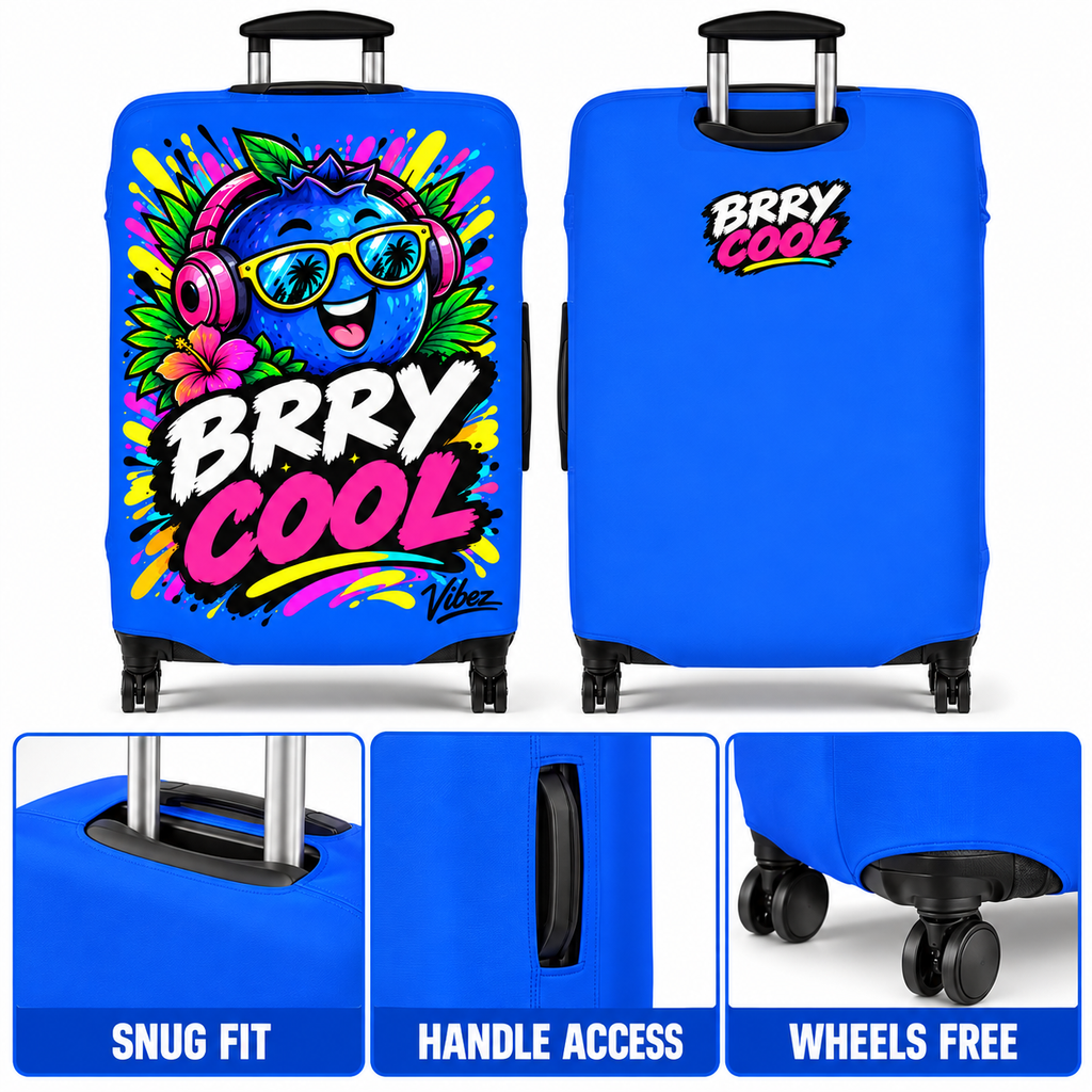 Berry Cool Blue Cartoon Berry Luggage Cover | Bright Travel Protector