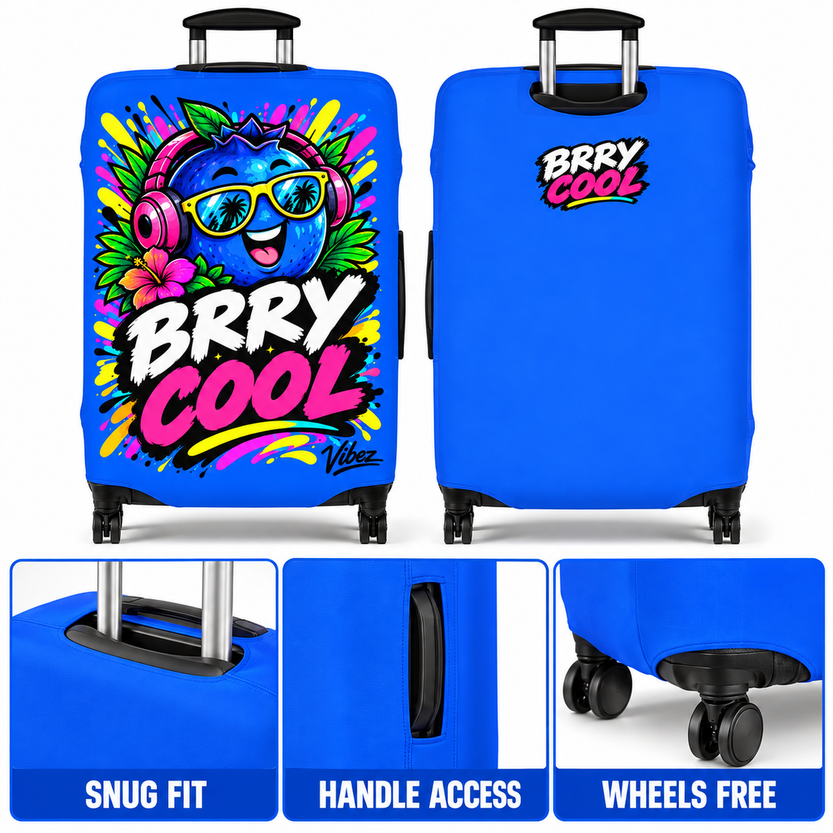 Berry Cool Blue Cartoon Berry Luggage Cover | Bright Travel Protector