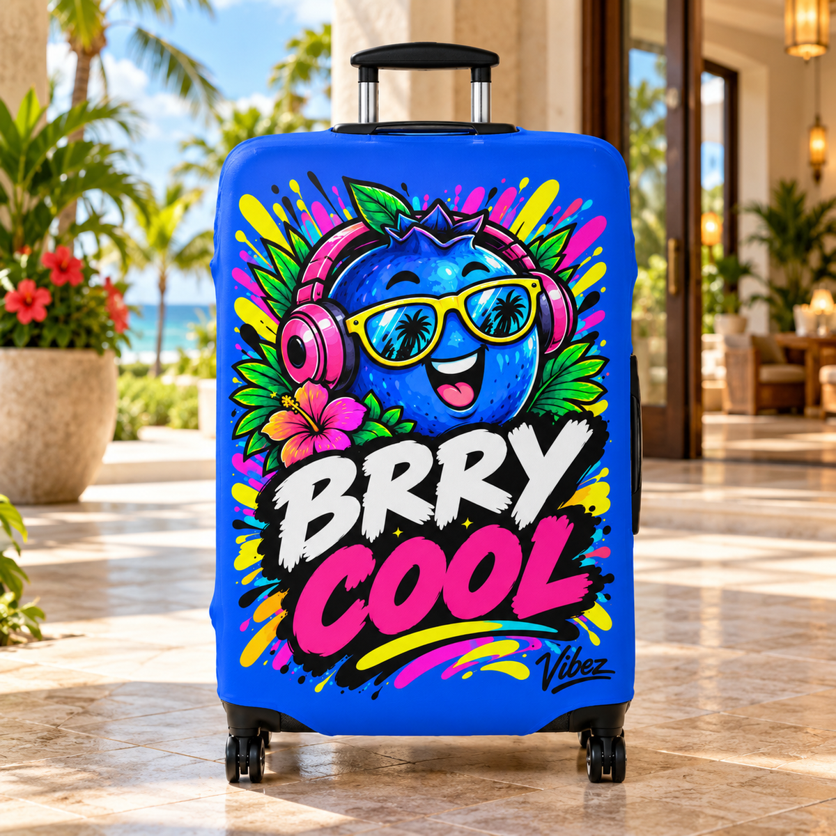 Berry Cool Blue Cartoon Berry Luggage Cover | Bright Travel Protector