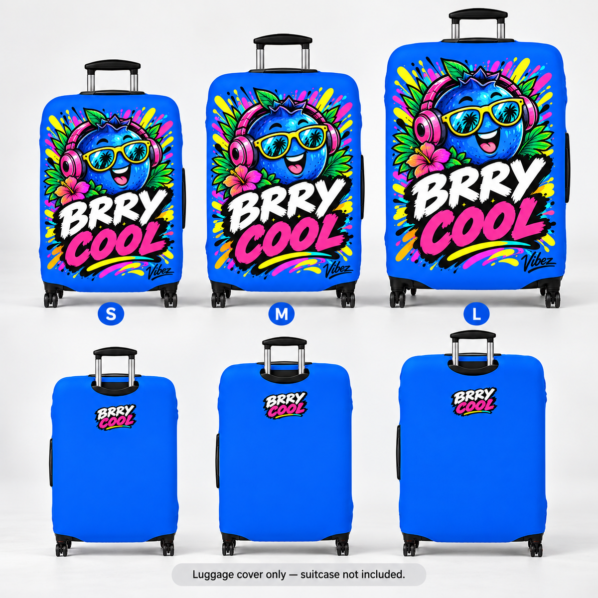 Berry Cool Blue Cartoon Berry Luggage Cover | Bright Travel Protector