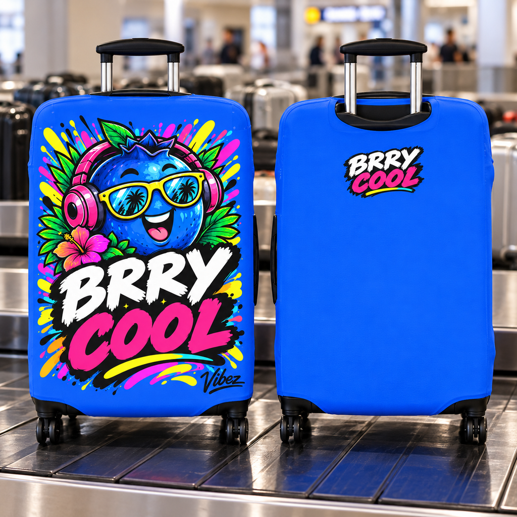 Berry Cool Blue Cartoon Berry Luggage Cover | Bright Travel Protector