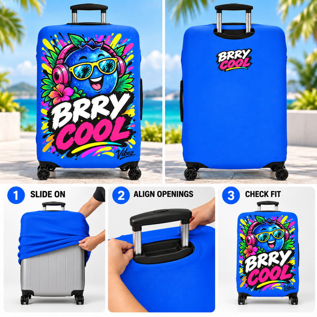 Berry Cool Blue Cartoon Berry Luggage Cover | Bright Travel Protector