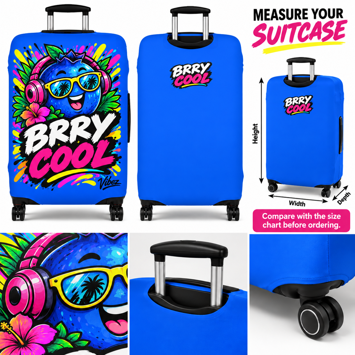 Berry Cool Blue Cartoon Berry Luggage Cover | Bright Travel Protector